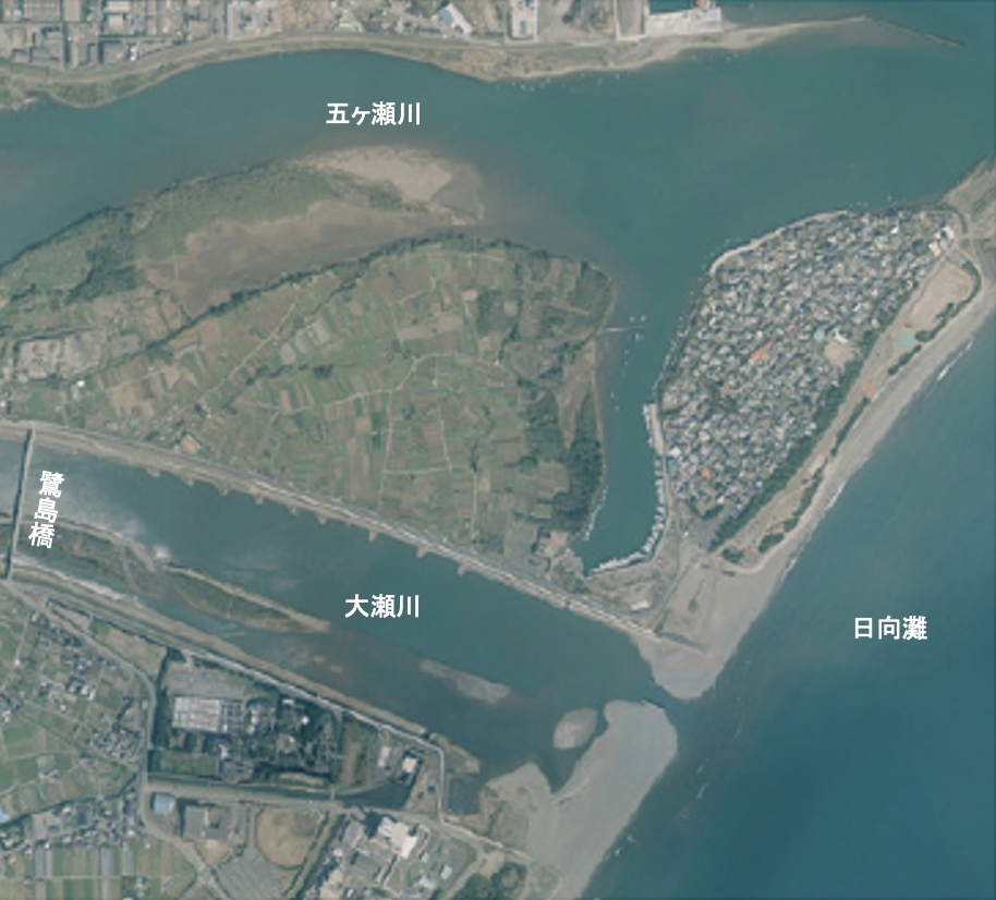 平成22年の大瀬川河口、五ヶ瀬川と分離